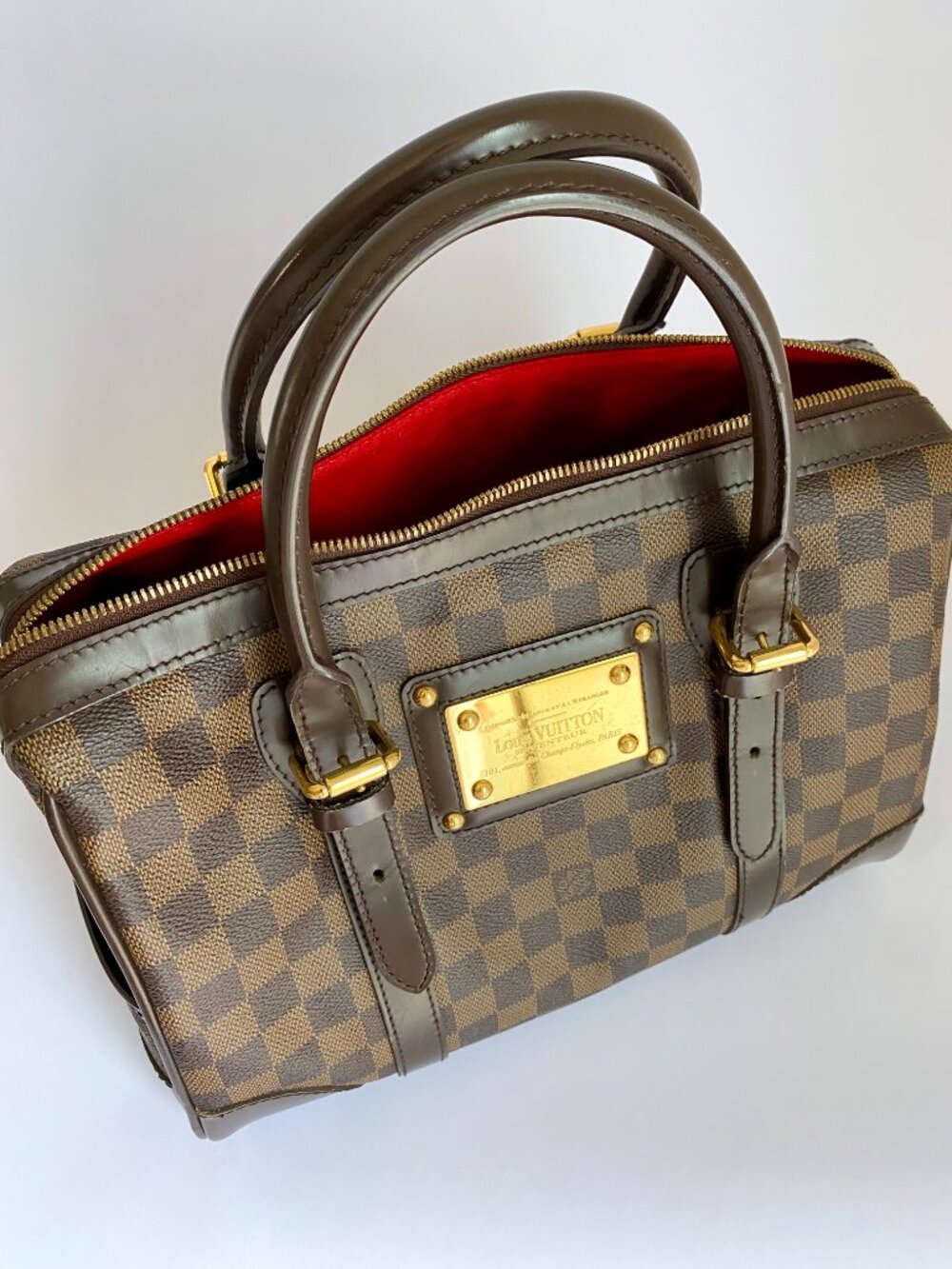 Louis Vuitton Berkeley Damier Ebene Satchel Bag Brown Top Handle - Picture 3 of 16